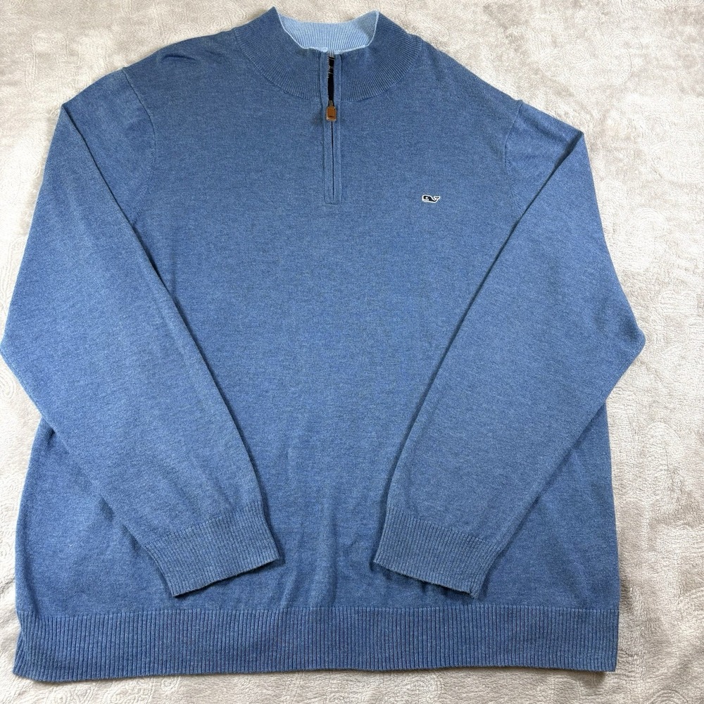 Vineyard Vines Blue Knit 1/4 Zip Mock Neck Pullover Sweater Men's XL‎